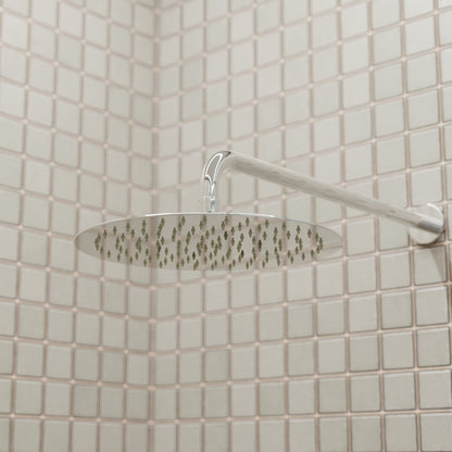 Novatto 10-inch round rainfall shower head for shower and bathtub, featuring a sleek chrome finish and wide water spray.