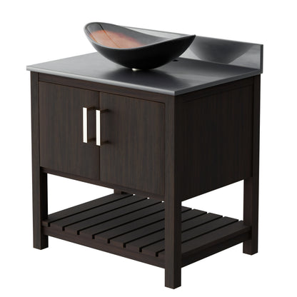 30-inch Novatto bath vanity with storm grey quartz countertop and integrated sink, modern bathroom accessory.