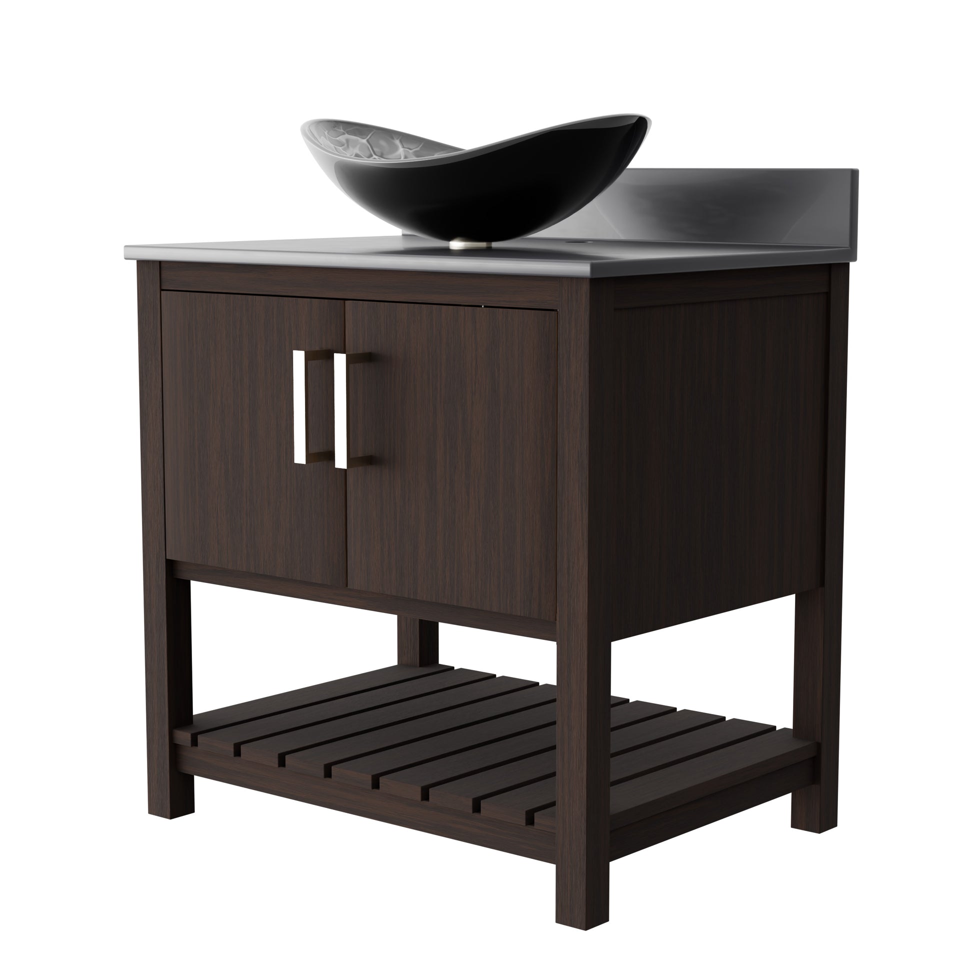 Novatto 30-inch bath vanity with storm grey quartz countertop and sink, modern bathroom accessory with sleek design