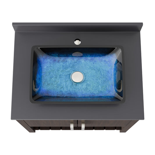 Novatto 30-inch bath vanity with storm grey quartz countertop and integrated sink, modern bathroom accessory.