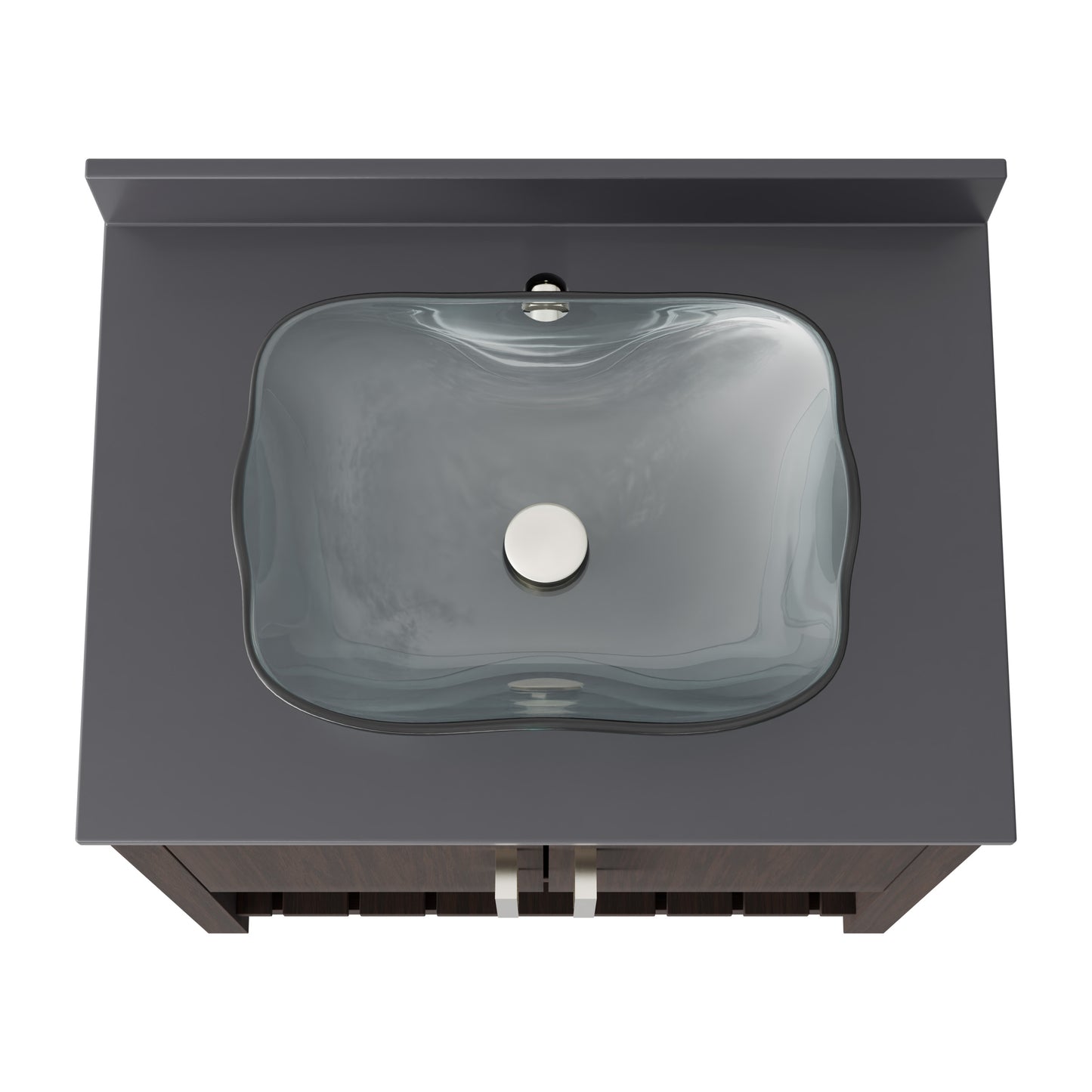 30-inch Novatto bath vanity with storm grey quartz countertop and integrated sink, showcasing sleek modern bathroom accessory