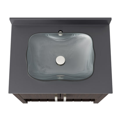 30-inch Novatto bath vanity with storm grey quartz countertop and integrated sink, showcasing sleek modern bathroom accessory