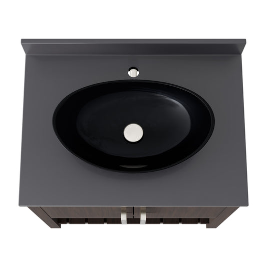 30-inch Novatto bath vanity with storm grey quartz countertop and sink, showcasing modern bathroom accessory design.
