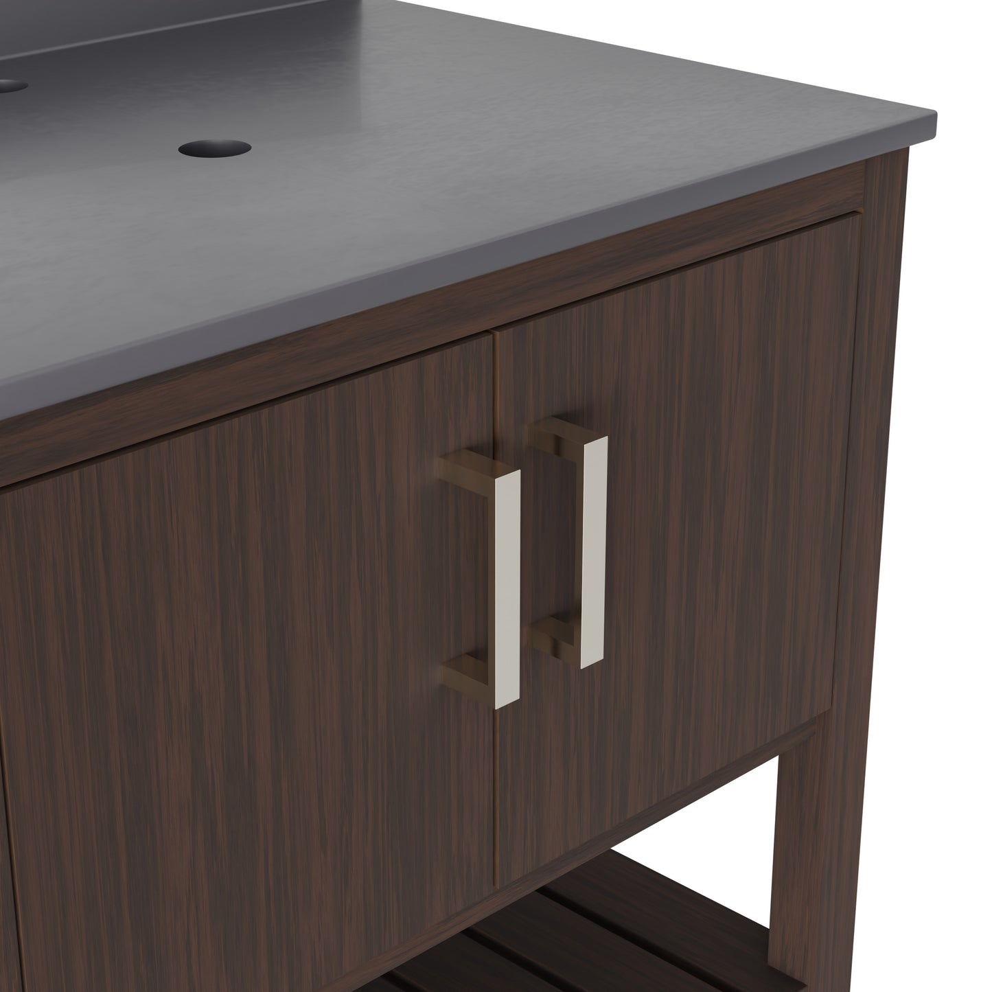 30-inch Novatto vanity with storm grey quartz countertop, showcasing sleek bathroom accessory and modern design.