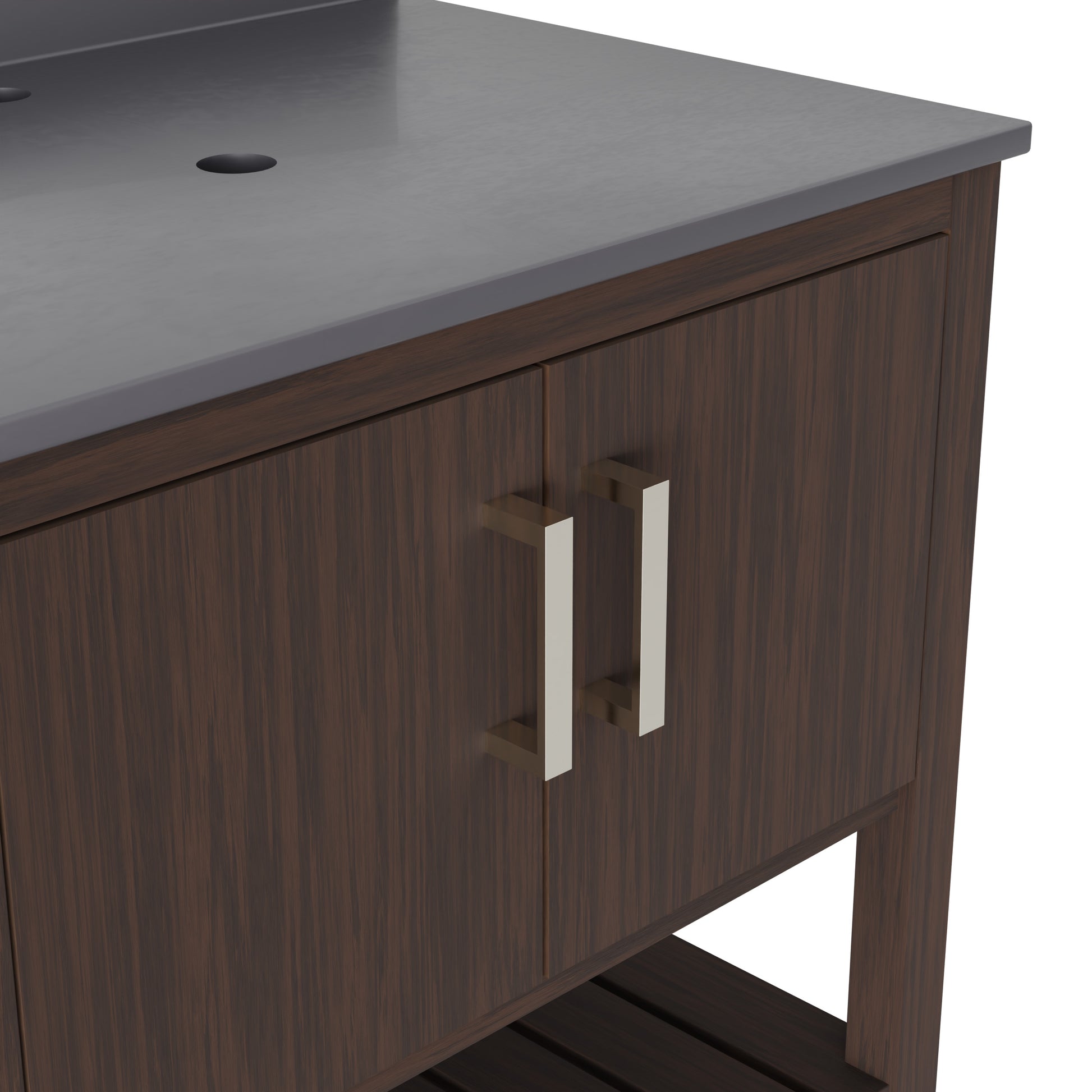 30-inch Novatto vanity with storm grey quartz countertop, showcasing sleek bathroom accessory and modern design.
