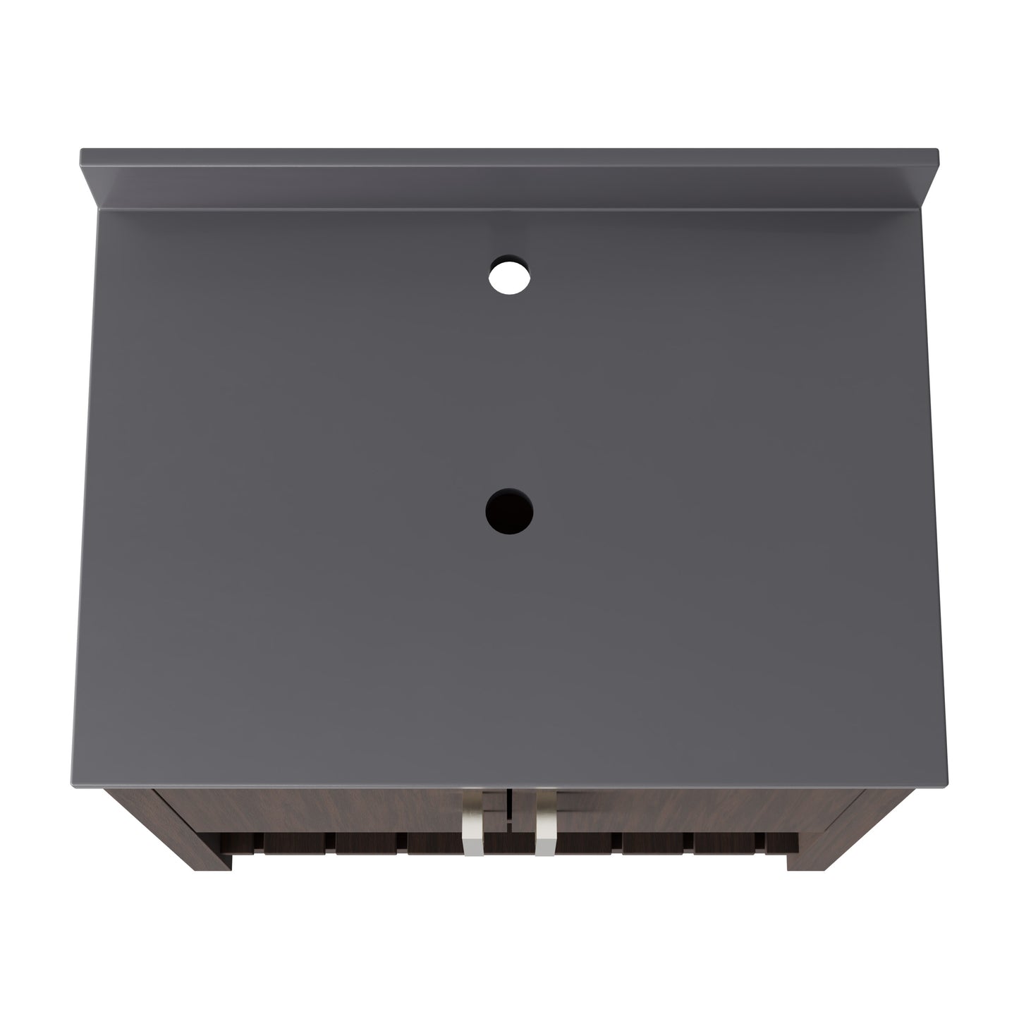 30-inch Novatto vanity with storm grey quartz countertop, showcasing sleek design and modern bathroom accessory.