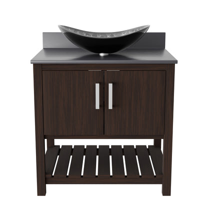 30-inch Novatto bathroom vanity with storm grey quartz countertop and integrated sink, modern accessory for bathroom decor