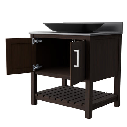 30-inch Novatto bathroom vanity with storm grey quartz countertop and integrated sink, modern accessory for bathroom decor