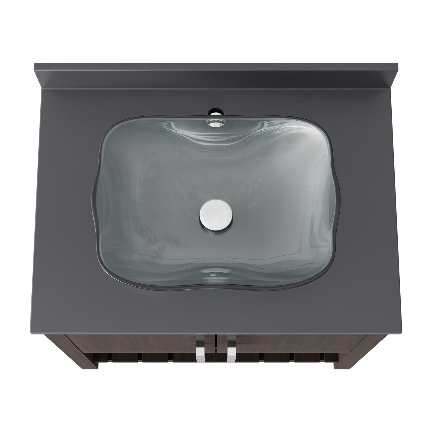 Novatto 30-inch bath vanity with storm grey quartz countertop and sink, showcasing sleek bathroom accessory design.