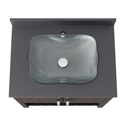 Novatto 30-inch bath vanity with storm grey quartz countertop and sink, showcasing sleek bathroom accessory design.