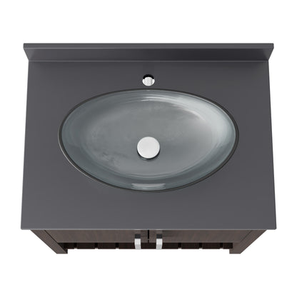 Novatto 30-inch bath vanity with storm grey quartz countertop and sink, modern bathroom accessory with sleek design.