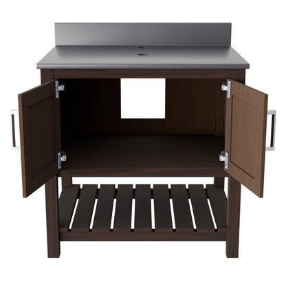 30-inch Novatto vanity with storm grey quartz countertop, showcasing sleek design and durable surface for bathroom decor.
