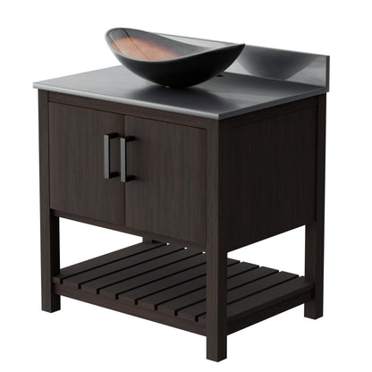 30-inch Novatto bath vanity with storm grey quartz countertop and integrated sink, modern bathroom accessory.