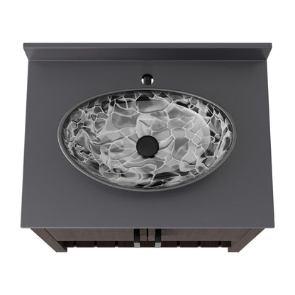 Novatto 30-inch bath vanity with storm grey quartz counter and integrated sink, modern bathroom accessory, detailed view