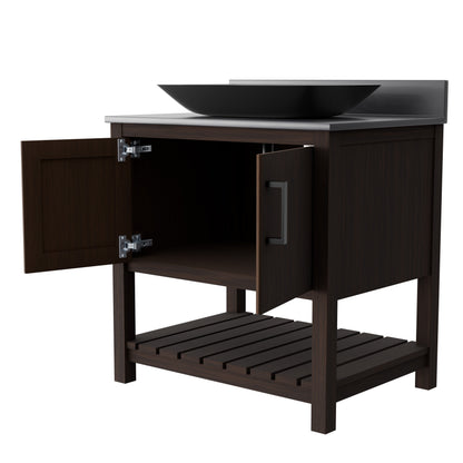 30-inch Novatto bath vanity with storm grey quartz countertop and integrated sink, modern bathroom accessory