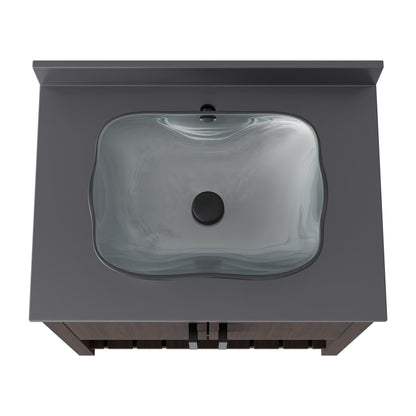 Novatto 30-inch bath vanity with storm grey quartz countertop and integrated sink, modern bathroom accessory design