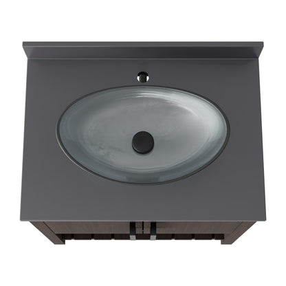 30-inch Novatto bath vanity with storm grey quartz countertop and sink, showcasing sleek bathroom accessory design.