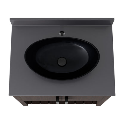 30-inch Novatto bath vanity with storm grey quartz counter and integrated sink, showcasing sleek bathroom accessory design.