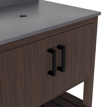 30-inch Novatto vanity with storm grey quartz countertop, stylish bathroom accessory with modern design.