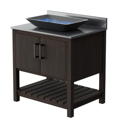 30-inch Novatto bath vanity with storm grey quartz countertop and sink, modern bathroom accessory with sleek design