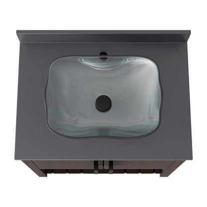 Novatto 30-inch bath vanity with storm grey quartz counter and integrated sink, modern bathroom accessory with sleek design.