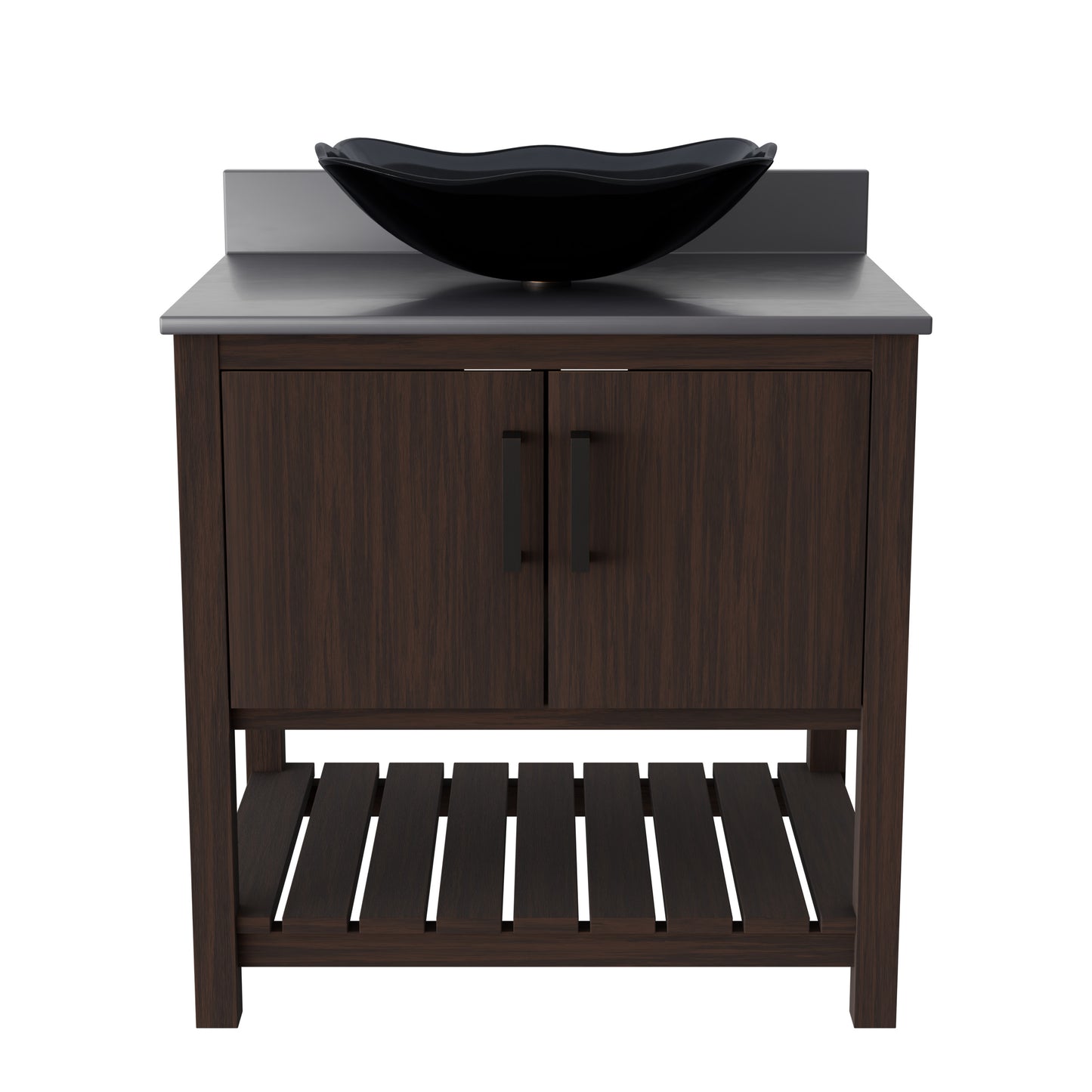 30-inch Novatto bath vanity with storm grey quartz countertop and sink, featuring an elegant modern design.