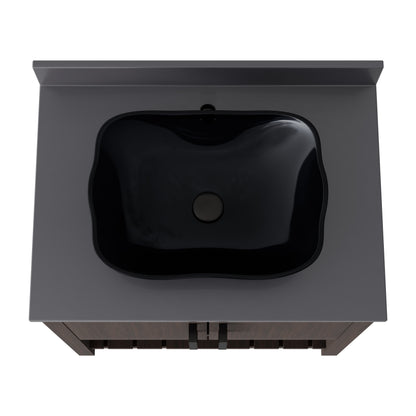 30-inch Novatto bath vanity with storm grey quartz countertop and integrated sink, showcasing sleek bathroom accessory design.