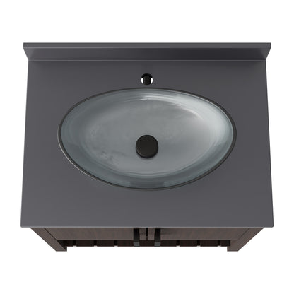 Novatto 30-inch bath vanity with storm grey quartz countertop and sink, showcasing sleek bathroom accessory design.