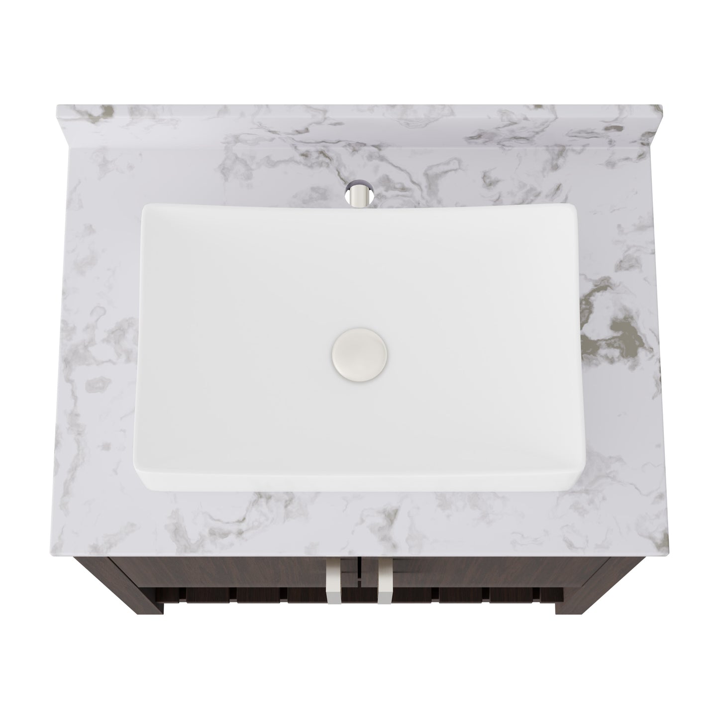 30-inch Novatto bath vanity with café mocha quartz countertop and sink, showcasing a modern bathroom accessory.