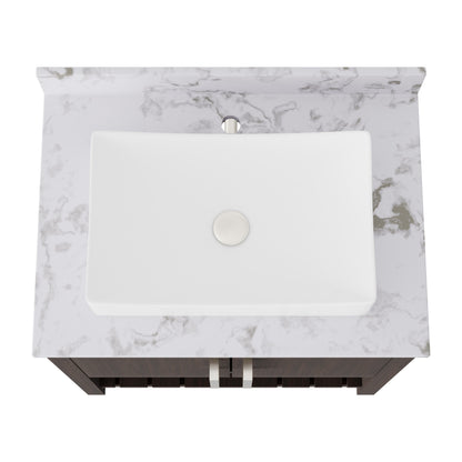 30-inch Novatto bath vanity with café mocha quartz countertop and sink, showcasing a modern bathroom accessory.
