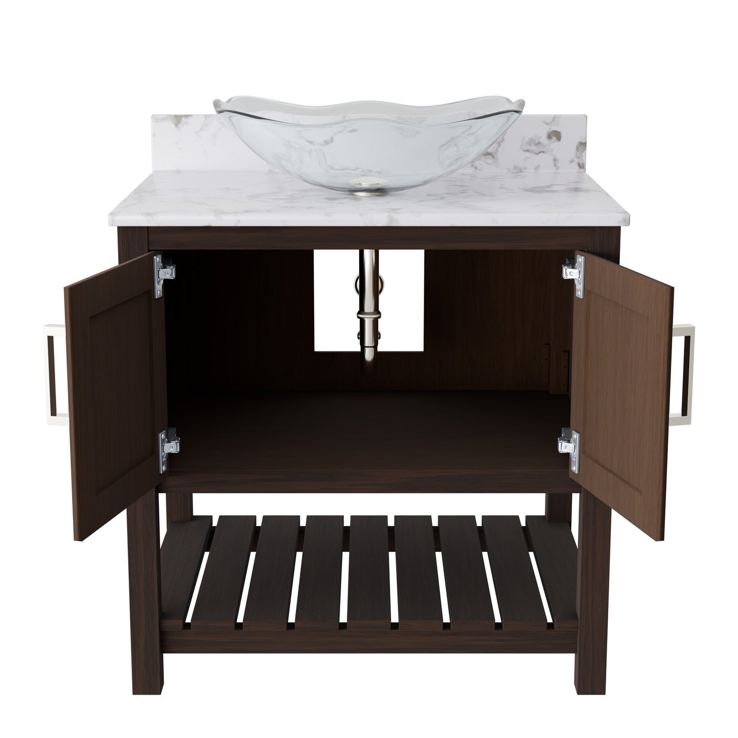 30-inch Novatto bath vanity with café mocha quartz countertop and integrated sink, modern accessory for bathroom decor