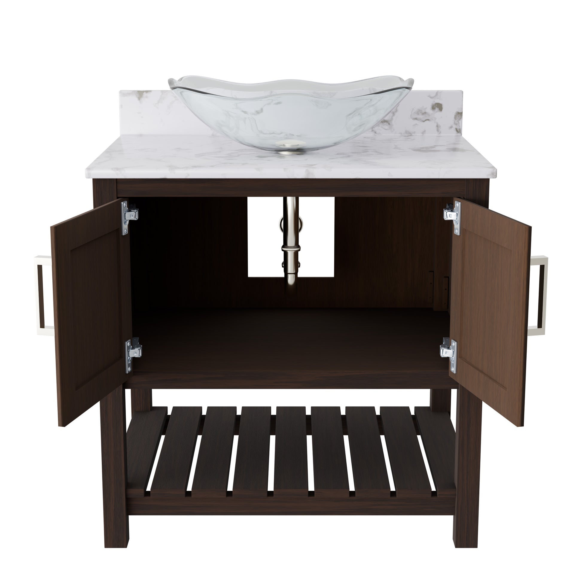 30-inch Novatto bath vanity with café mocha quartz countertop and integrated sink, modern accessory for bathroom decor