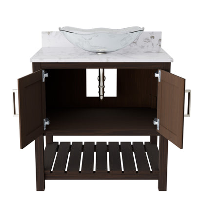 30-inch Novatto bath vanity with café mocha quartz countertop and integrated sink, modern accessory for bathroom decor