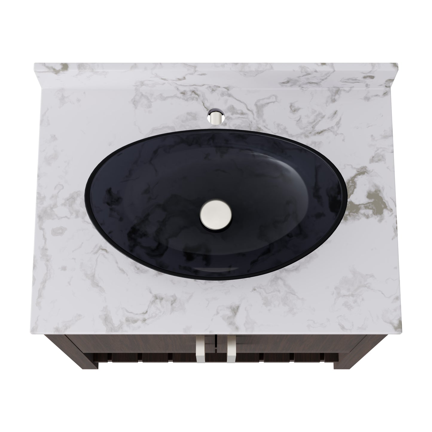 30-inch Novatto bath vanity with café mocha quartz counter and sink, showcasing sleek design and modern bathroom accessory.