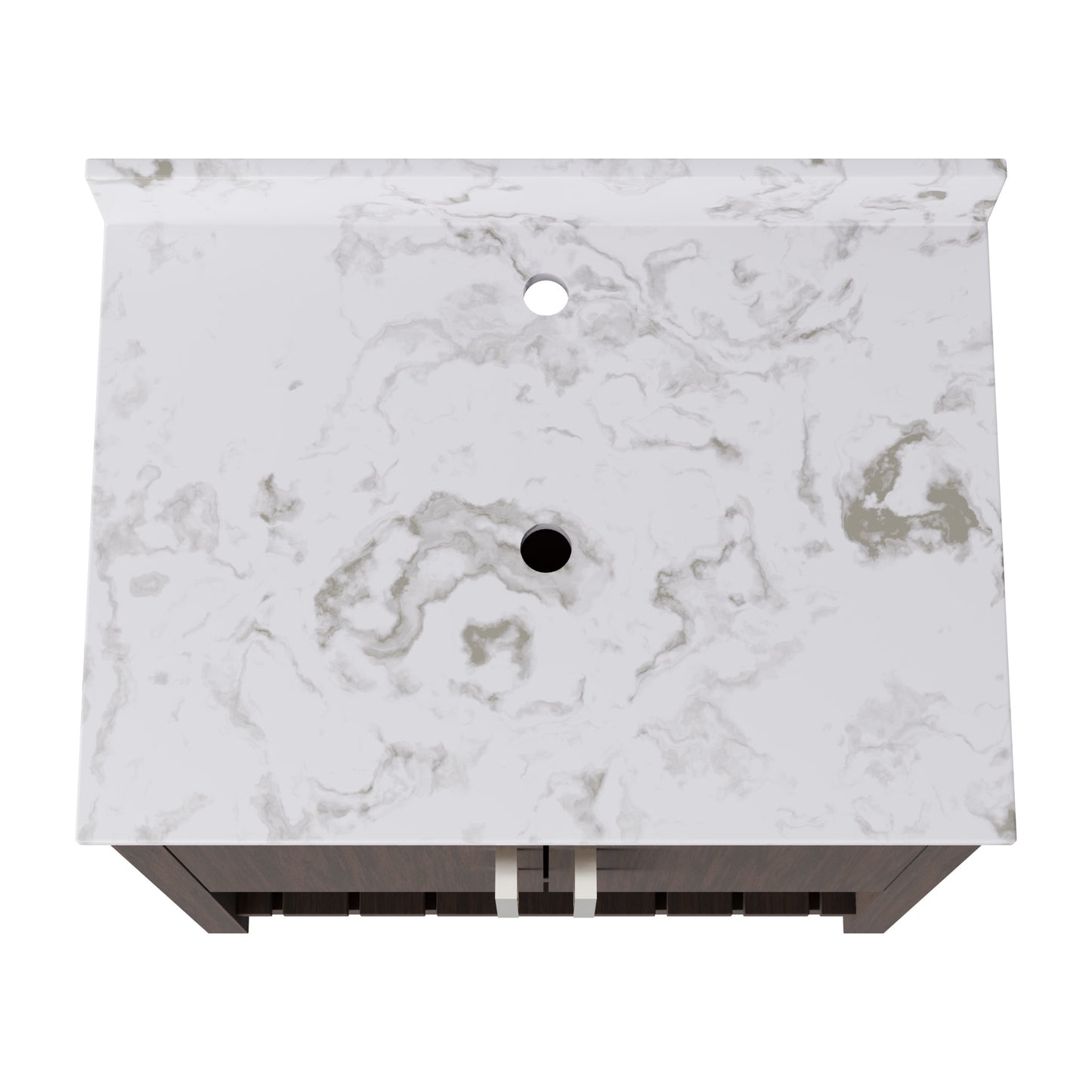 30-inch Novatto vanity with café mocha quartz countertop, showcasing the sleek surface and modern bathroom accessory design.