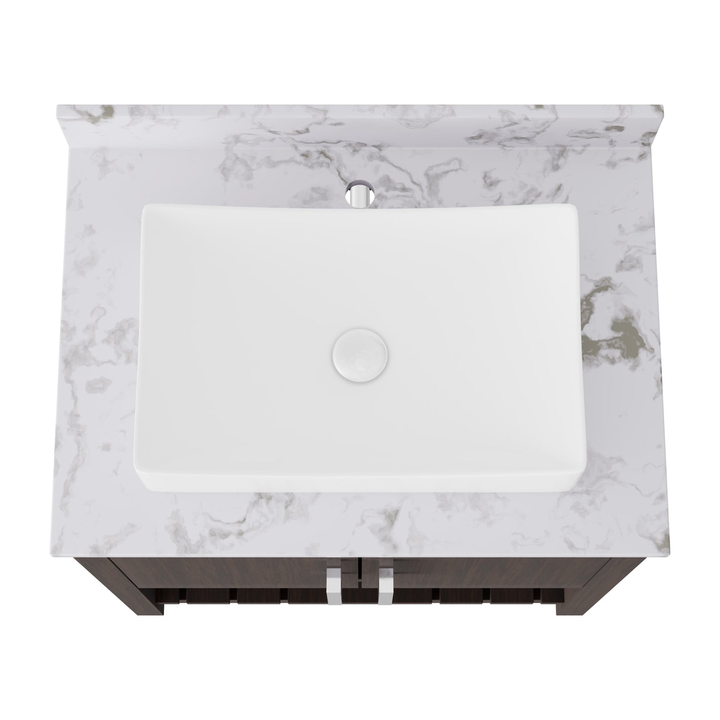 30-inch Novatto bath vanity with café mocha quartz countertop and sink, showcasing sleek design and natural stone finish.