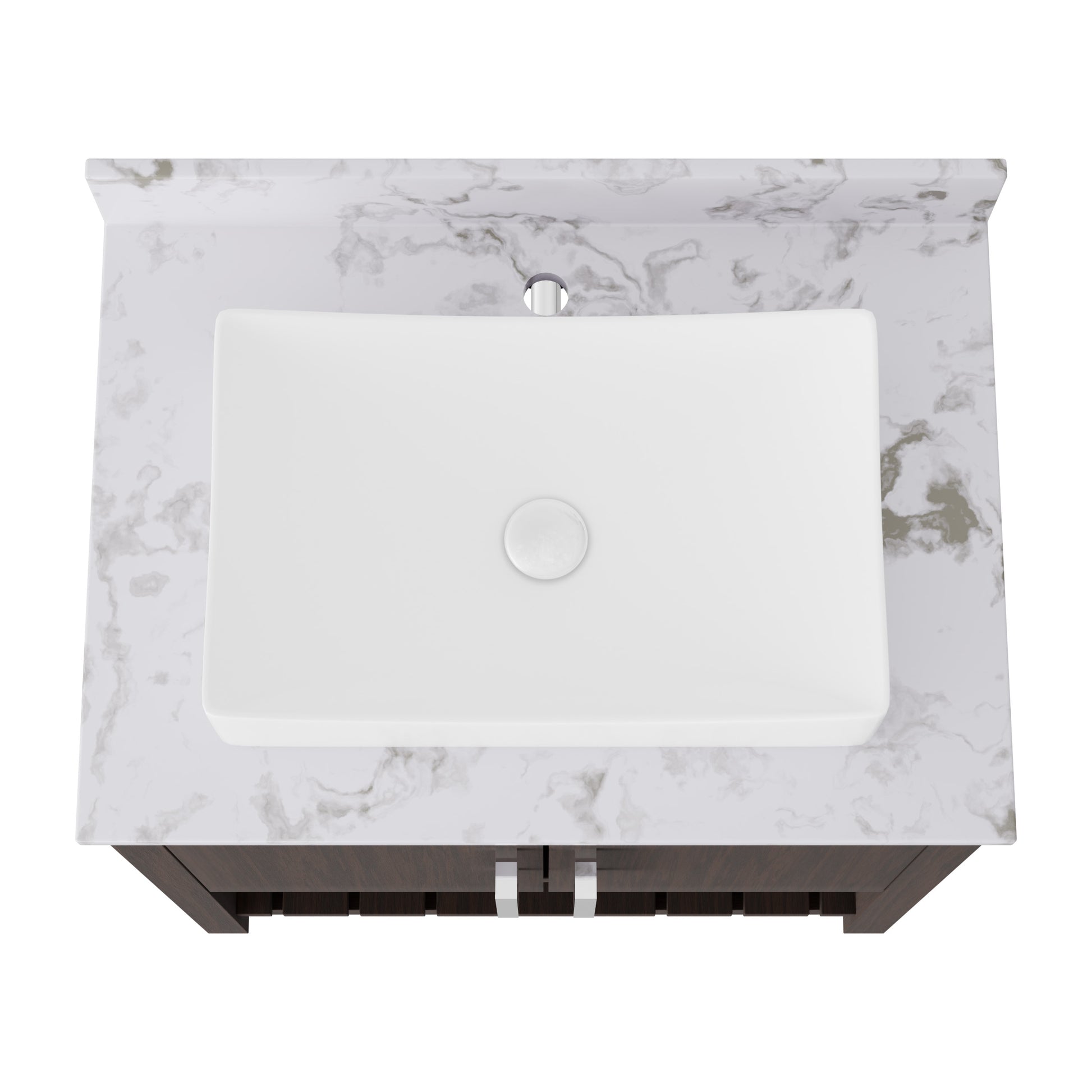 30-inch Novatto bath vanity with café mocha quartz countertop and sink, showcasing sleek design and natural stone finish.
