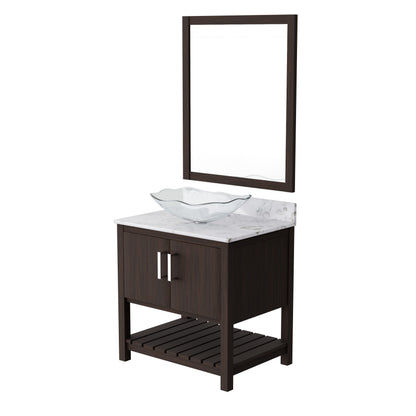 30-inch Novatto bath vanity with Café Mocha quartz counter and sink, featuring a modern bathroom accessory design.