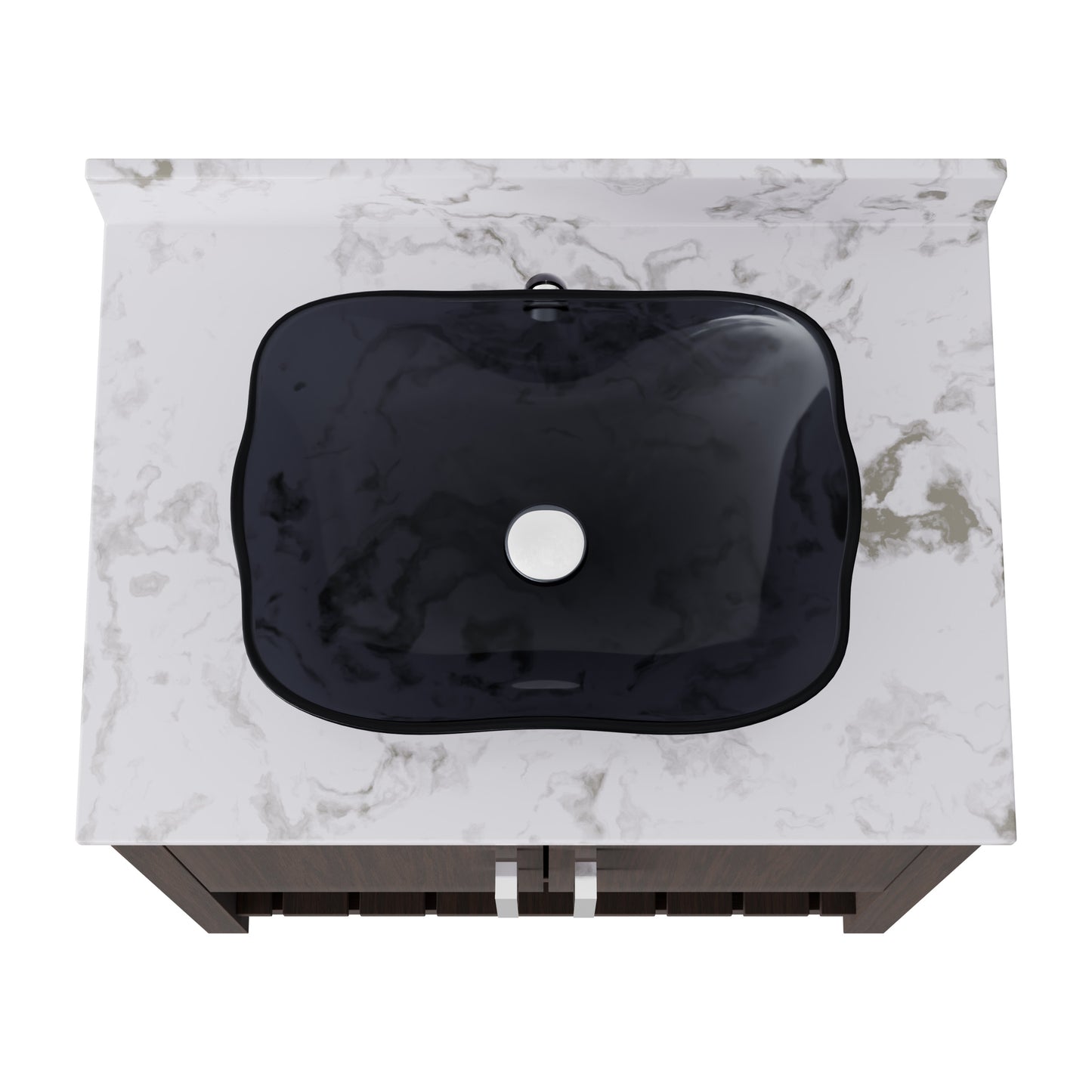 30-inch Novatto bath vanity with café mocha quartz countertop and integrated sink, showcasing modern bathroom accessory design.