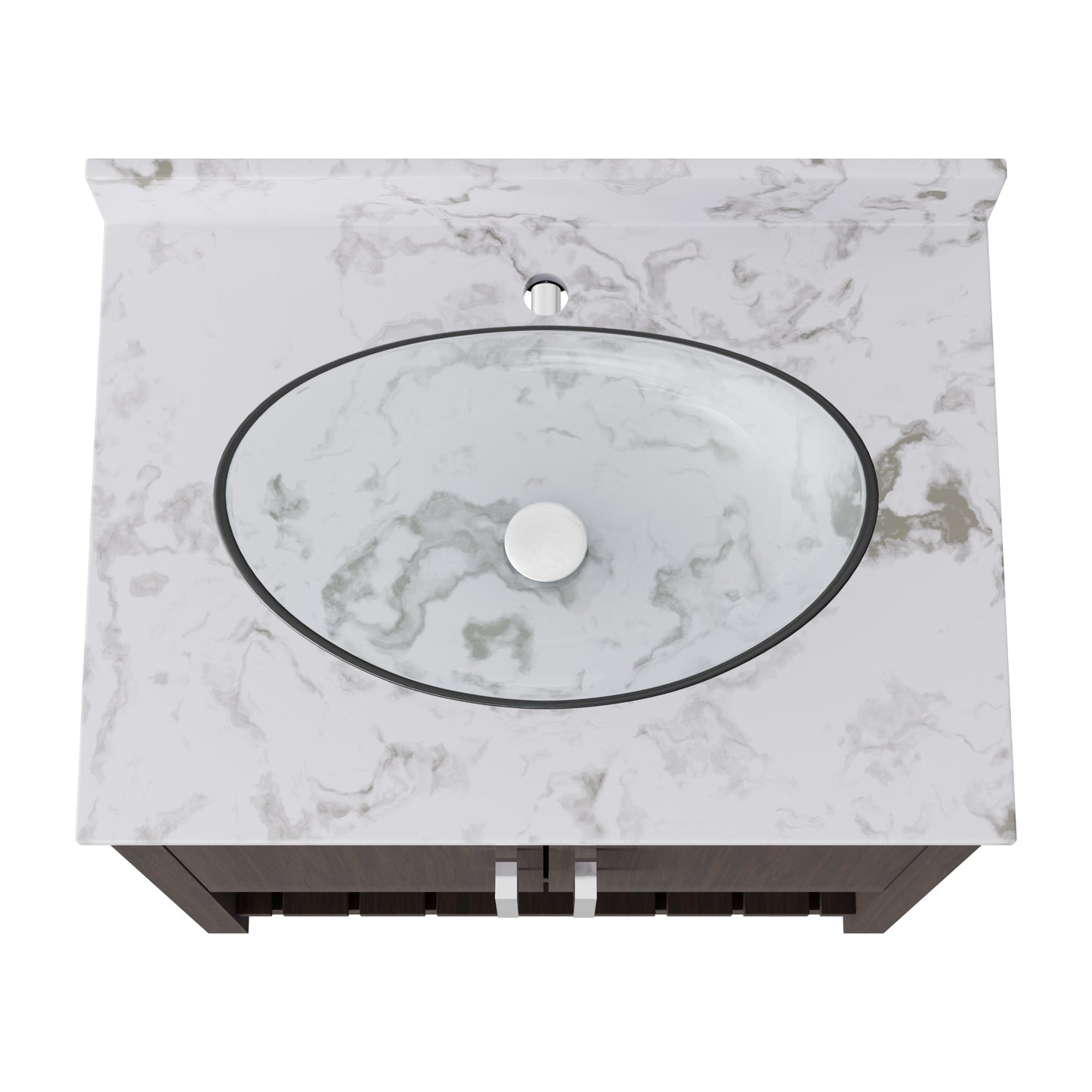 Novatto 30-inch bath vanity with cafe mocha quartz countertop and sink, showcasing sleek design and durable surface.