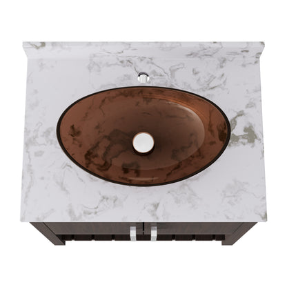 30-inch Novatto bath vanity with café mocha quartz countertop and sink, showcasing sleek bathroom accessory design.