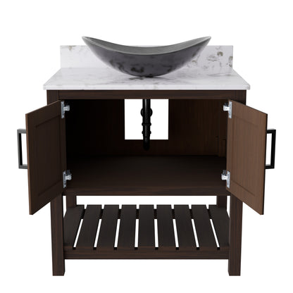 30-inch Novatto bath vanity with café mocha quartz countertop and integrated sink, featuring sleek modern design.