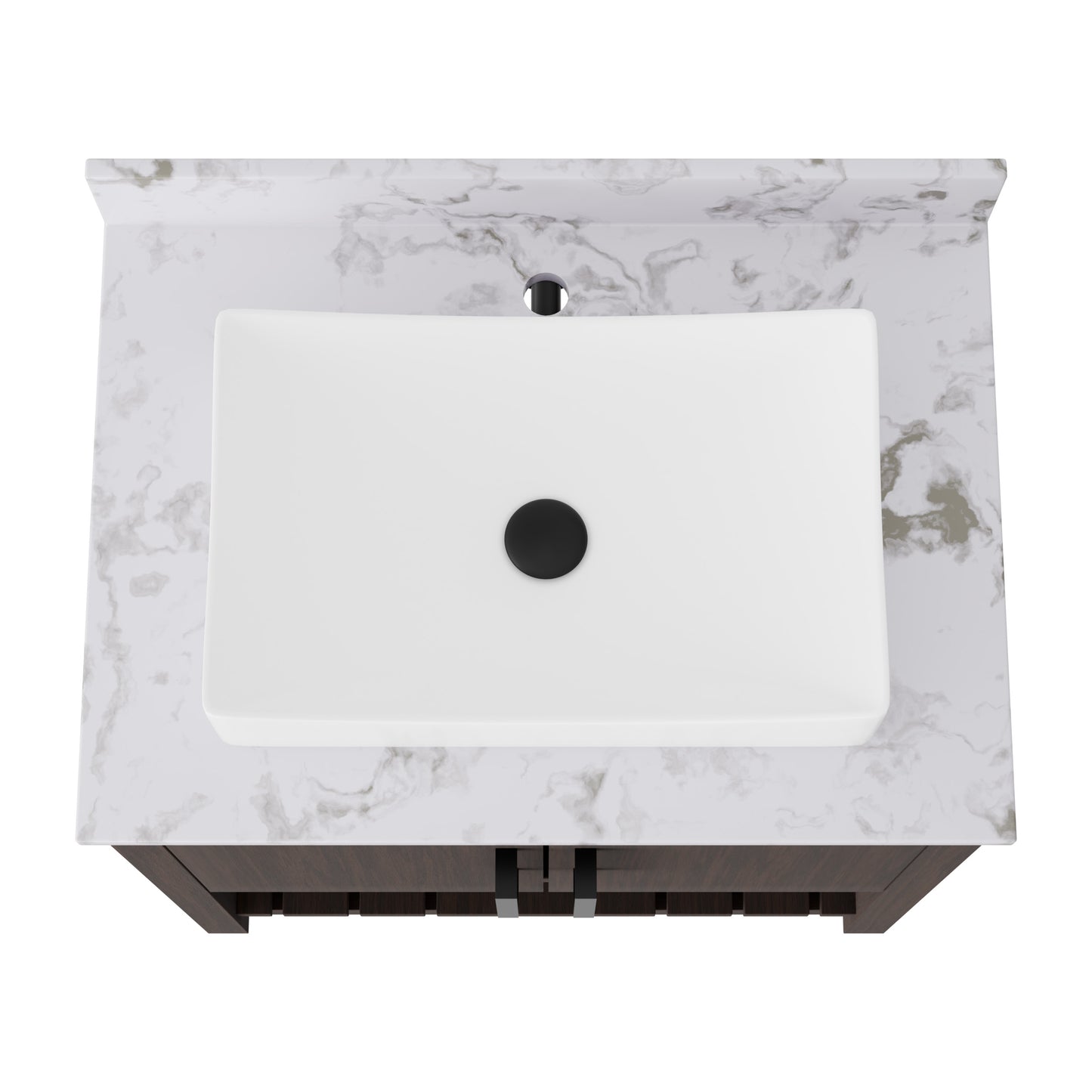 30-inch Novatto bath vanity with café mocha quartz countertop and sink, showcasing sleek design and durable surface.