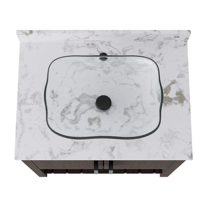 Novatto 30-inch bath vanity with café mocha quartz countertop and sink, featuring a modern bathroom accessory design.