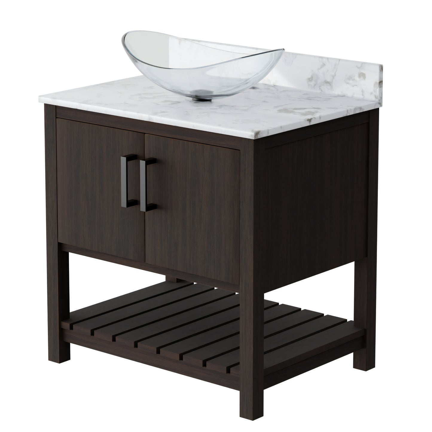 30-inch Novatto bath vanity with cafe mocha quartz countertop and sink, modern bathroom accessory with sleek design