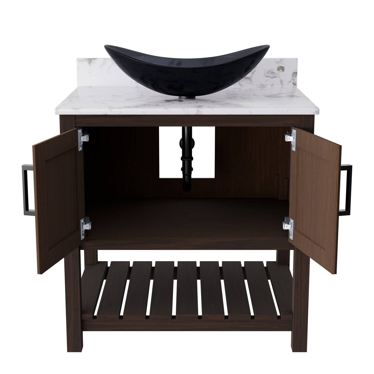 30-inch Novatto bath vanity with Café Mocha quartz countertop and integrated sink, modern bathroom accessory.