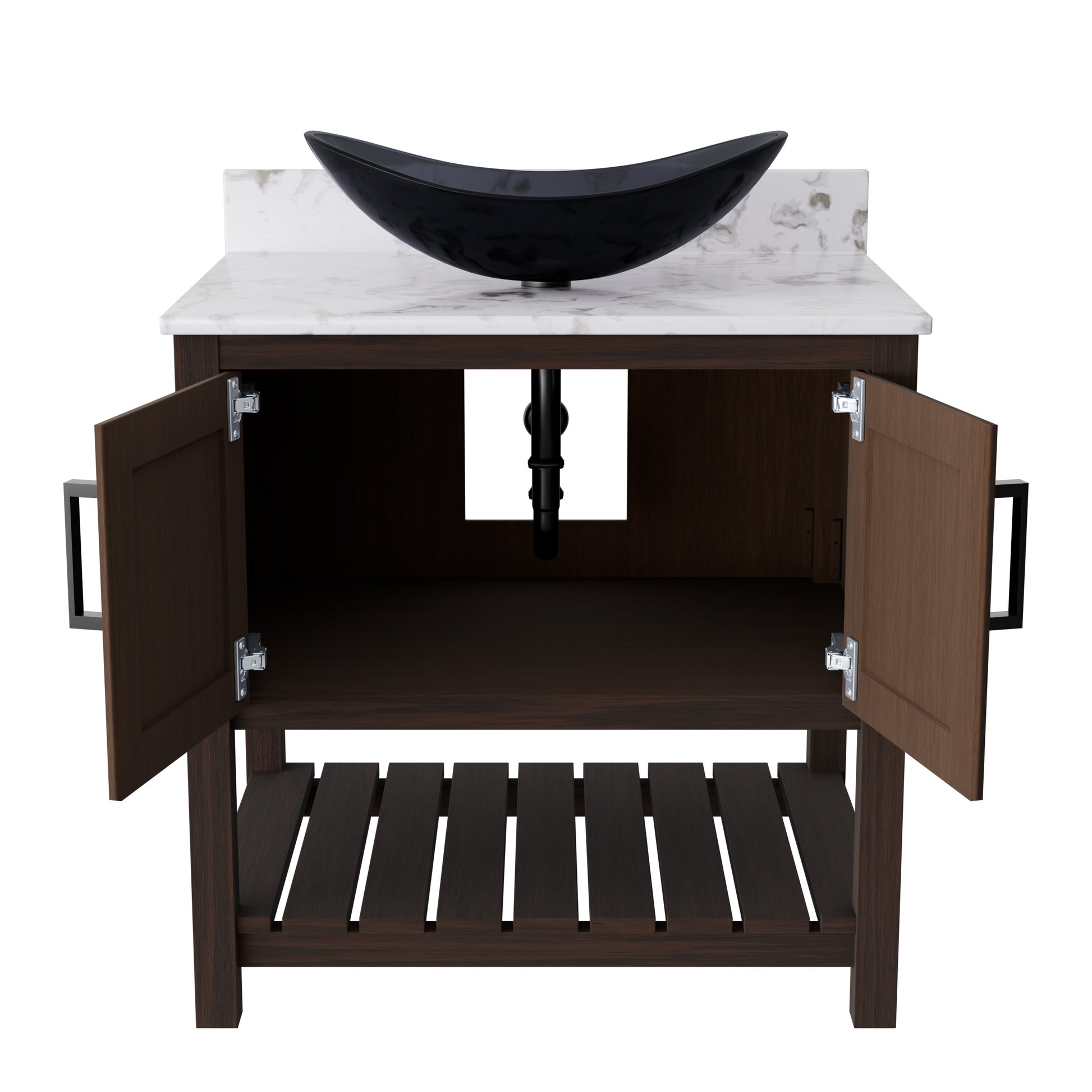 30-inch Novatto bath vanity with Café Mocha quartz countertop and integrated sink, modern bathroom accessory.