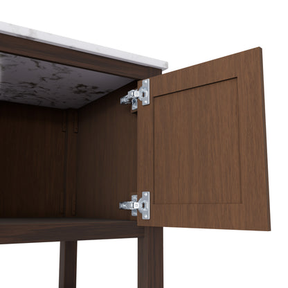 30-inch Novatto vanity with café mocha quartz countertop, showcasing the elegant bathroom accessory with natural stone finish.