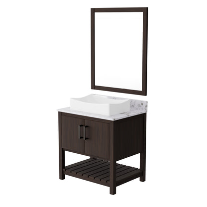 30-inch Novatto bath vanity with café mocha quartz counter and sink, showcasing the sleek design and modern finish.