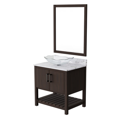 30-inch Novatto bath vanity with café mocha quartz counter and sink, featuring a modern bathroom accessory design.